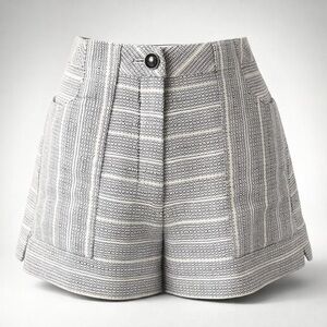 INTERMIX High Waist Contrasting Striped Shorts, grey, cotton blend, pockets, S